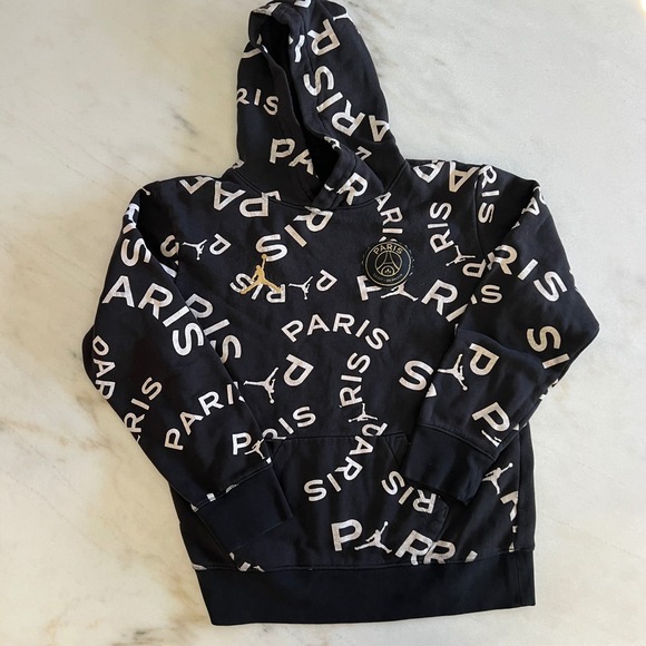 Jordan Other - Kids Jordan Paris Saint Germain All Over Print‎ Black Hoodie Sweatshirt Size L